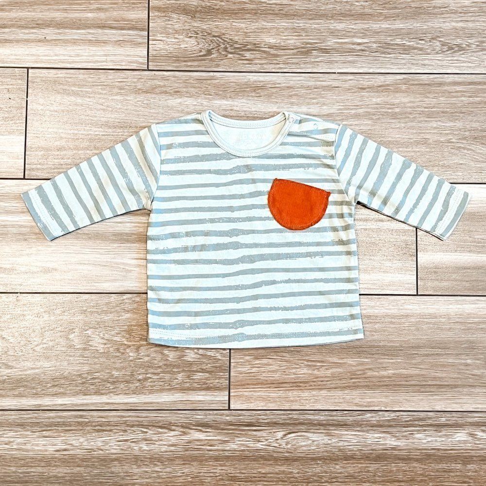 Wild Wawa Striped Long Sleeve Shirt with Corduroy Pocket, Size 6-12M